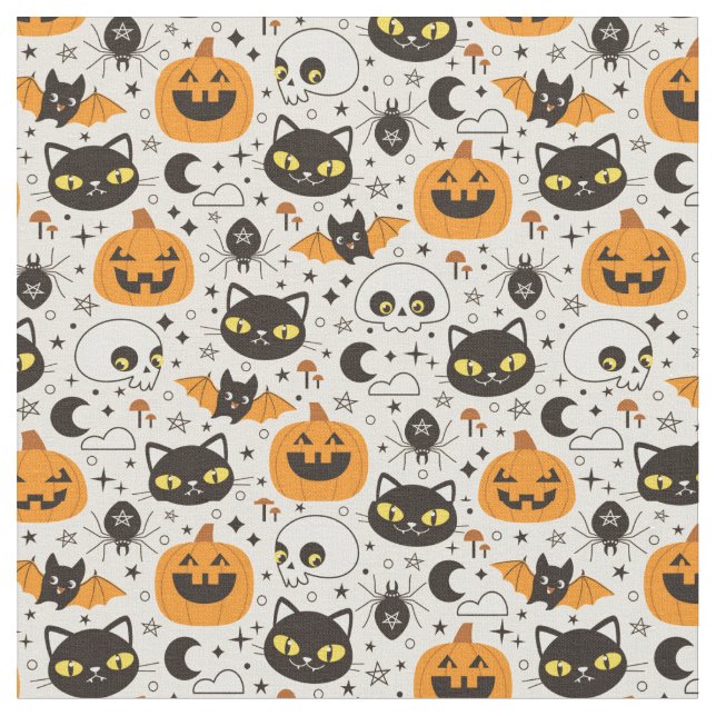 Niedliches Retro Halloween-Muster Stoff (Nahaufnahme)