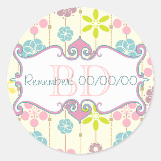 Niedliches Retro-Look geometrisches Blumenmuster m Runder Aufkleber