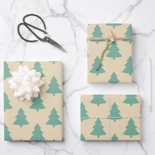 Niedliches Retro Mint Aquamarin Grün Weihnachtsbau Geschenkpapier Set (Vorderseite)