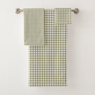 Niedliches Retro Olive Green Gingham Kariertes Mus Badhandtuch Set