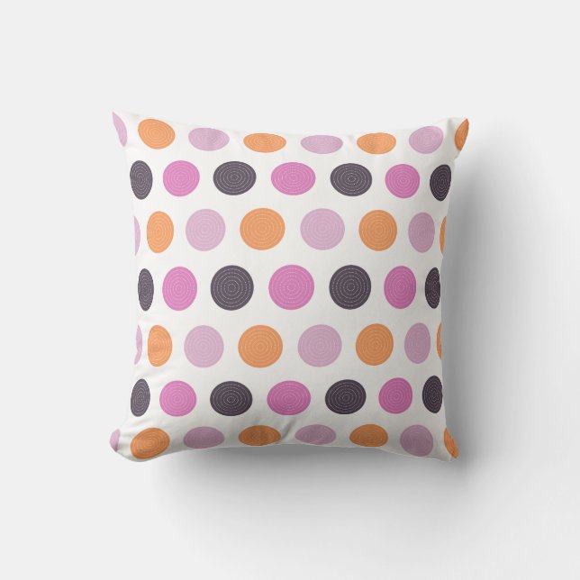 Niedliches Retro Orange Lila Pink Polka Dot Muster Kissen (Vorderseite)
