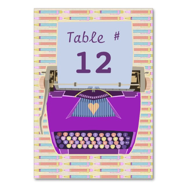 Niedliches Retro-Party für Lila Schreibmaschine Li Tischnummer (Vorderseite)
