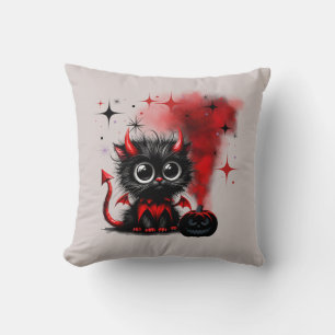 Niedliches Retro Rot-Schwarz Wide-Mit Augen Kätzch Kissen