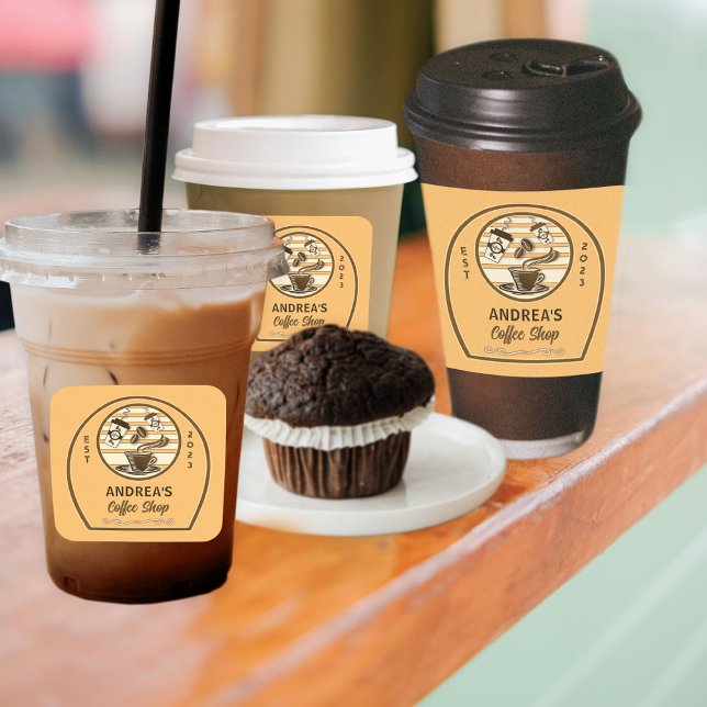 Niedliches Retro-Style-Trendkaffee-Logo Quadratischer Aufkleber (Von Creator hochgeladen)