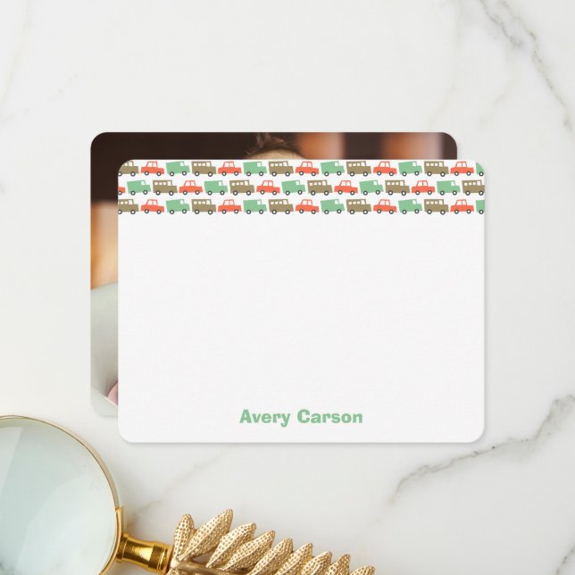 Niedliches Retro Transport Boys Toys Kindergeburts Dankeskarte (Vorderseite/Rückseite Beispiel)