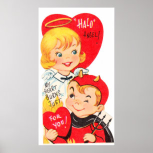 Niedliches Retro-Vintag Angel-Teufel Valentinposte Poster