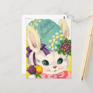 niedliches Retro Vintag Osterhase Postkarte