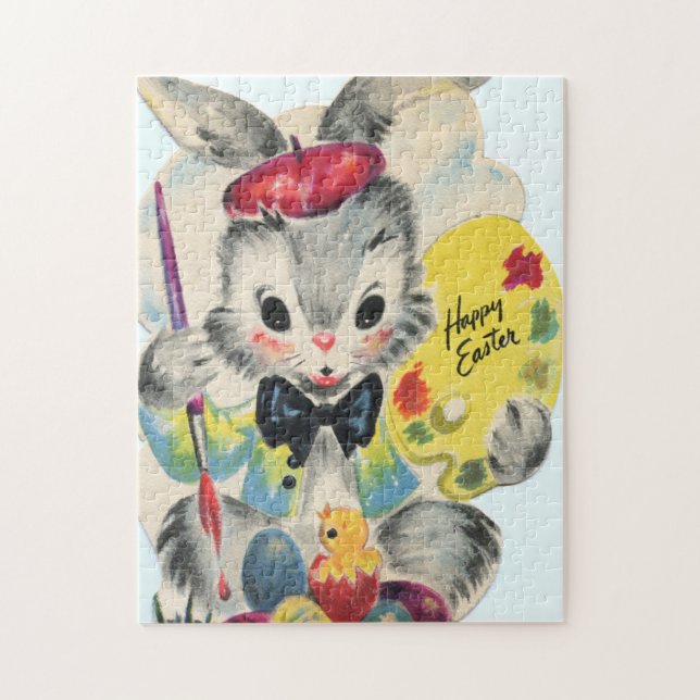 niedliches Retro Vintag Osterhase Puzzle (Vertikal)