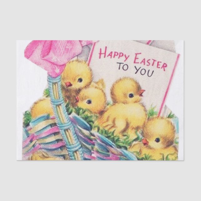 Niedliches Retro-Vintag-Osterküken-Körbchen-Party Seidenpapier (Vorderseite)