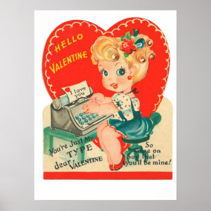 Niedliches Retro-Vintag Valentine-Holiday-Poster Poster