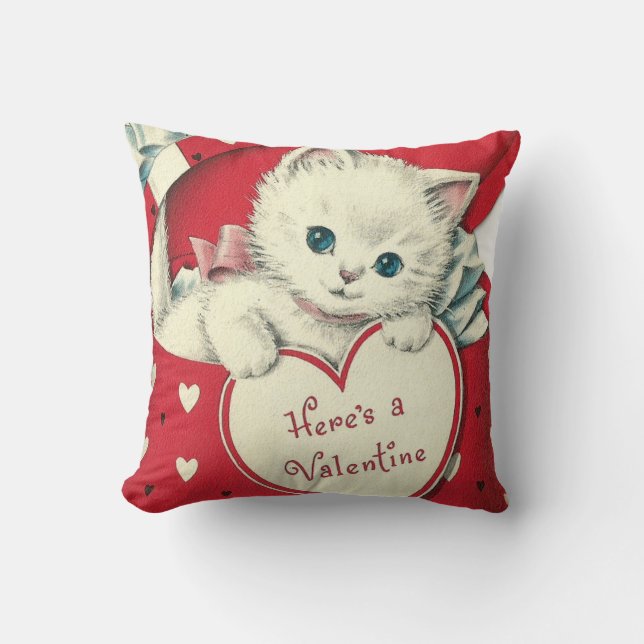 Niedliches Retro Vintag Valentine Katze Kissen (Vorderseite)
