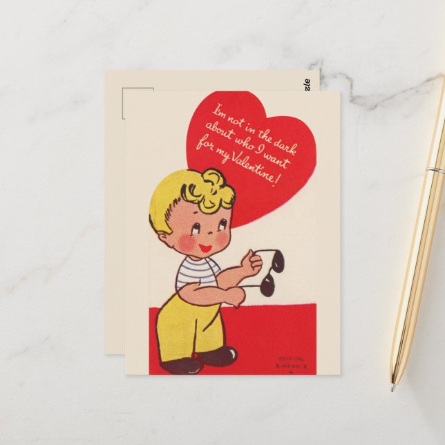 Niedliches Retro Vintag Valentine Postkarte (Vorderseite/Rückseite Beispiel)