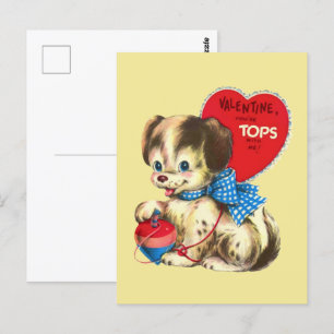 niedliches Retro Vintag Valentine Welpe Holiday Postkarte