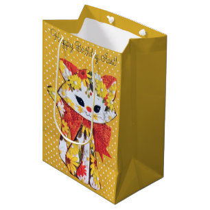 Niedliches Retro Vintage Tante Happy Birthday Cat Mittlere Geschenktüte