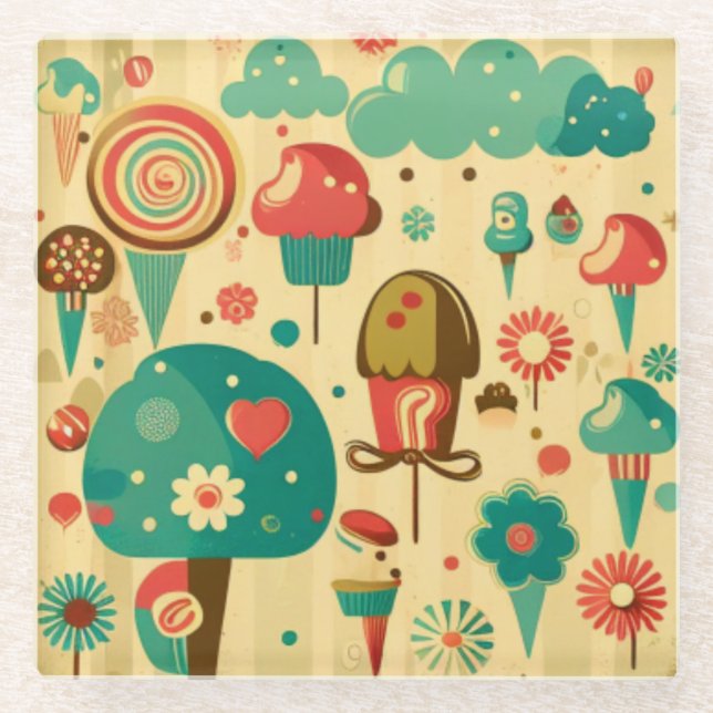 Niedliches Retro-Vintages Eis Glasuntersetzer (Vorderseite)