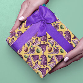 Niedliches Retro-Vintages, lila-Gelbknochenmuster Geschenkpapier