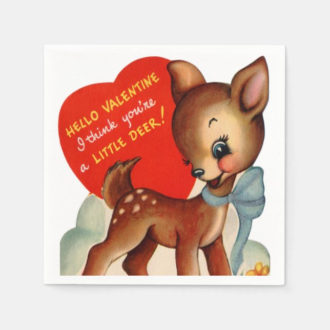 Niedliches Retro-Vintages Valentine Reer Party Serviette (Vorderseite)