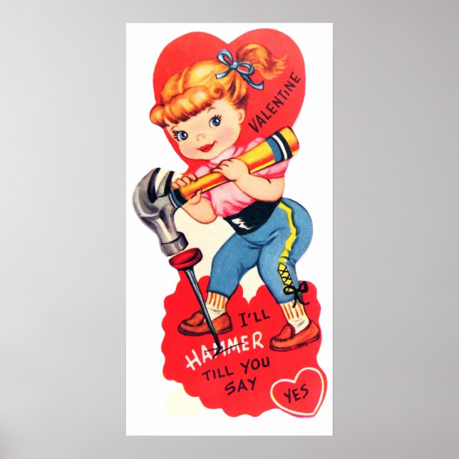Niedliches Retro-Vintages Valentinposter Poster (Vorne)