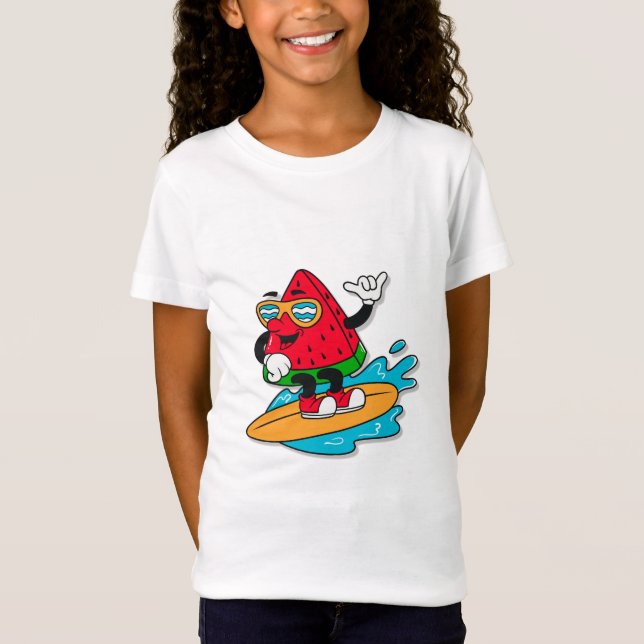 Niedliches Retro-Wassermelone-Surfen T-Shirt (Vorderseite)