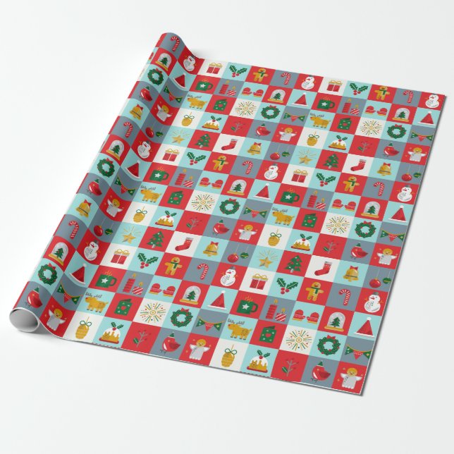 Niedliches Retro Winter Icon Muster Geschenkpapier (Ungerollt)