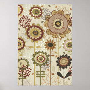 Niedliches Retrobraun, beige Blumenmuster Poster