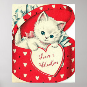 Niedliches Retrokatze Valentine Holiday Poster