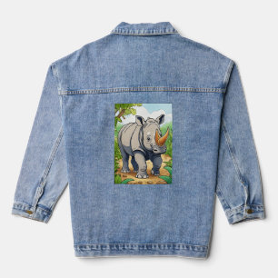 Niedliches Rhinoceros Cartoon Sticker Style Baby Jeansjacke