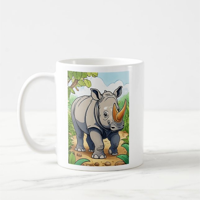 Niedliches Rhinoceros Cartoon Sticker Style Baby Kaffeetasse (Links)