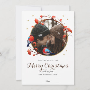 Niedliches Robin Birds Berries Kämpfen Weihnachtsf Feiertagskarte