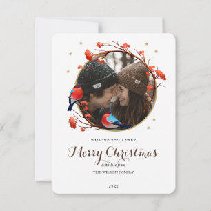 Niedliches Robin Birds Berries Kämpfen Weihnachtsf Feiertagskarte