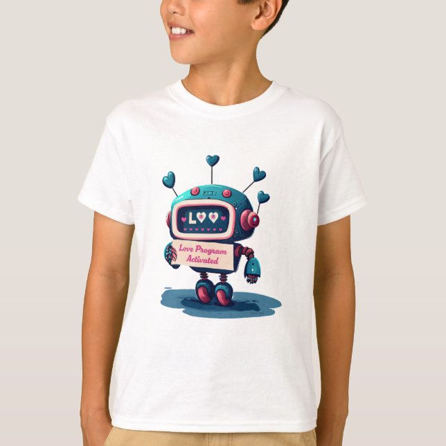 Niedliches Robot Happy Valentines Liebe Text T-Shi T-Shirt (Vorderseite)