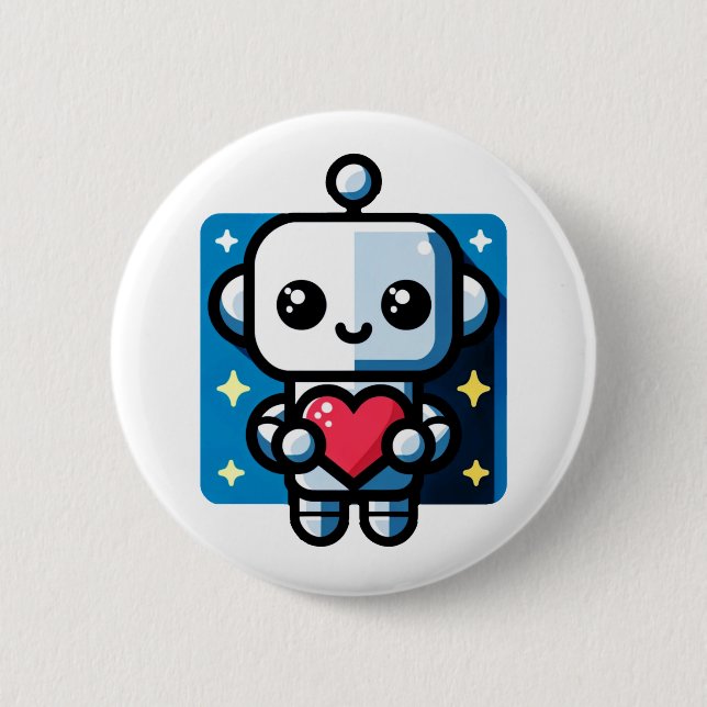 Niedliches Robot Holding Heart - Adorable Liebe &  Button (Vorderseite)
