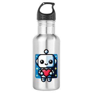 Niedliches Robot Holding Heart - Adorable Liebe &  Edelstahlflasche