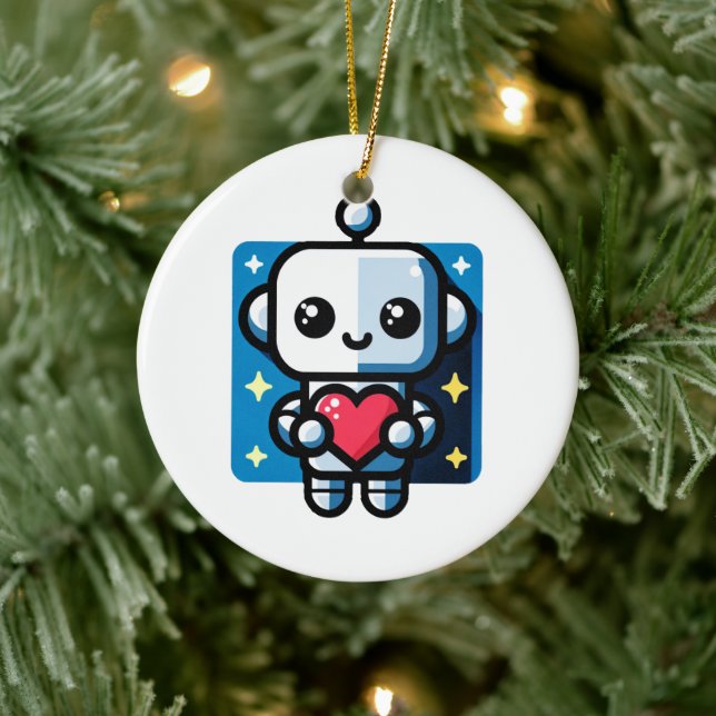 Niedliches Robot Holding Heart - Adorable Liebe &  Keramik Ornament (Baum)
