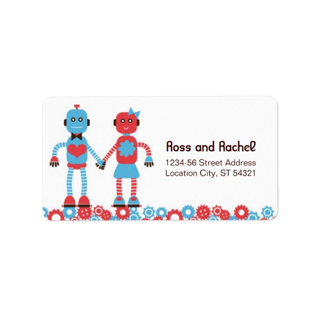 Niedliches Robot Theme Wedding Adressaufkleber (Vorne)
