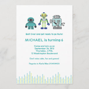Niedliches Roboter-Geburtstags-Party Einladung