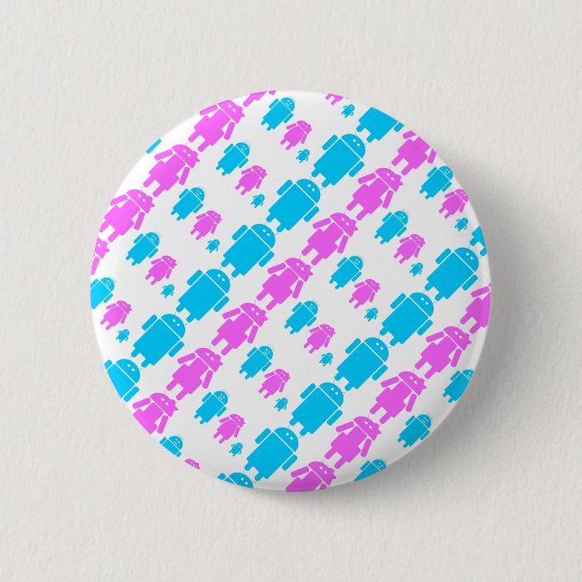 Niedliches Roboterfamilienmuster Button (Vorderseite)
