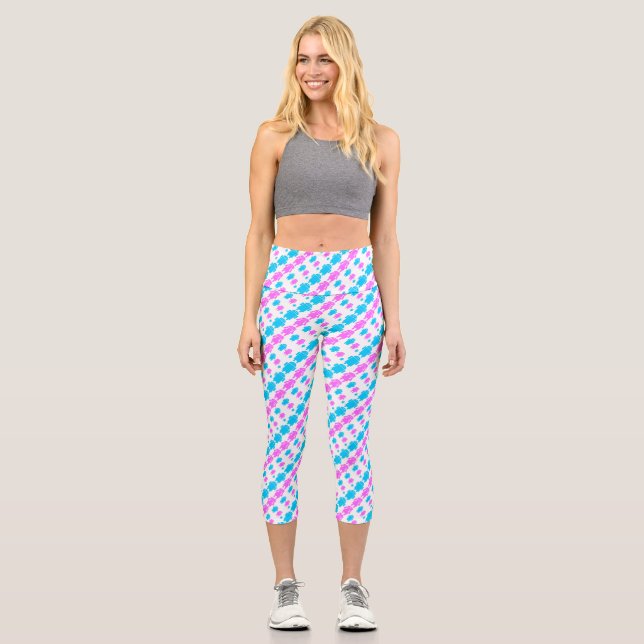 Niedliches Roboterfamilienmuster Capri Leggings (Vorderseite)