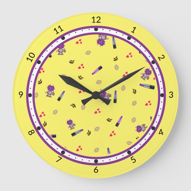 Niedliches Robotermuster Große Wanduhr (Vorderseite)