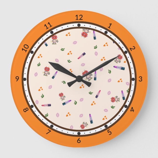 Niedliches Robotermuster Große Wanduhr (Vorderseite)