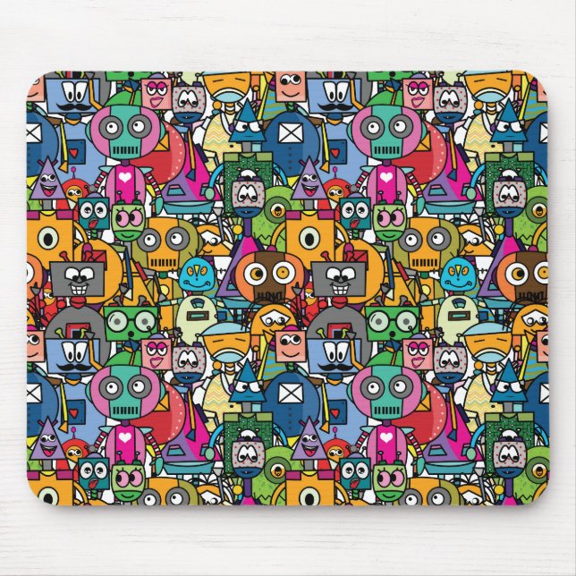 Niedliches Robotermuster Mousepad (Vorne)