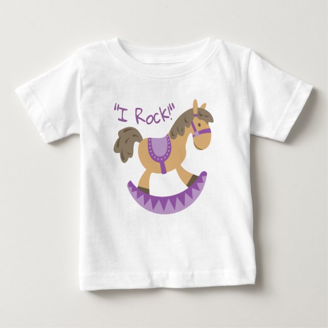Niedliches Rockpferd "I Rock" Slogan  Baby T-shirt (Vorderseite)