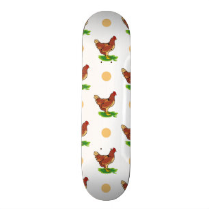 Niedliches Rooster, Huhn, Tan Polka Dots Skateboard