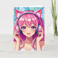 Niedliches Rosa Anime Girl mit Kopfhörern Geburtst
