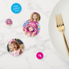 Niedliches Rosa Anime Girl mit Kopfhörern Geburtst Konfetti