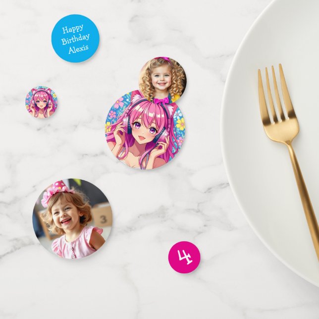 Niedliches Rosa Anime Girl mit Kopfhörern Geburtst Konfetti (Gruppe)