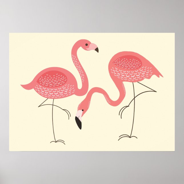 Niedliches rosa Anstrich der Flamingos-Illustratio Poster (Vorne)