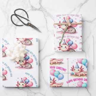 niedliches rosa axolotl Geburtstagsfest Geschenkpapier Set