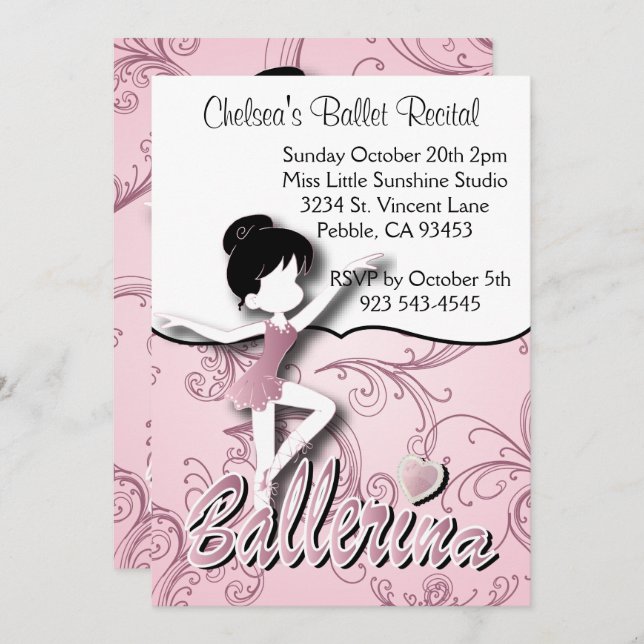 Niedliches Rosa Ballerina Girl| Ballett Tanz Erwäg Einladung (Vorne/Hinten)
