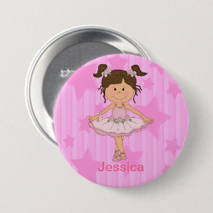 Niedliches rosa Ballettmädchen auf US Flagge Button